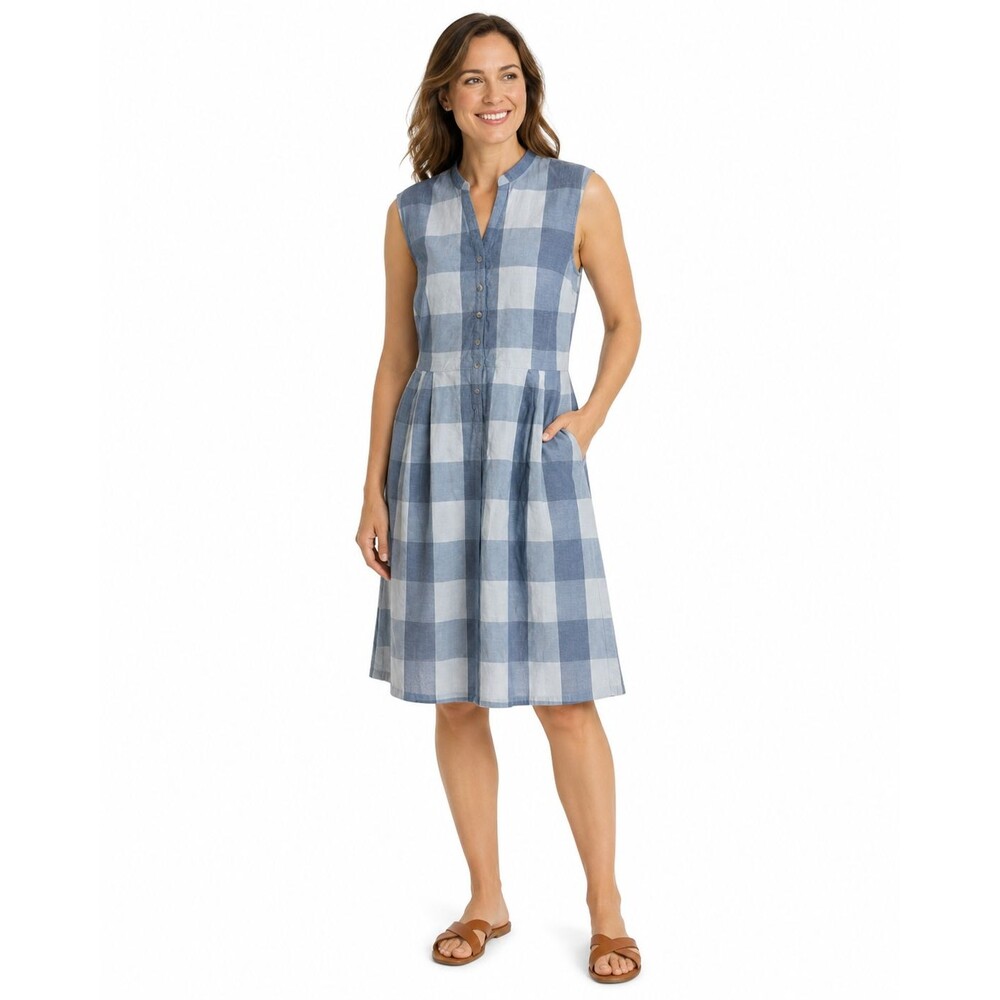 Pendleton Blue Plaid Cotton Midi Shirt Dress Womens Size 10 Pockets Button Front